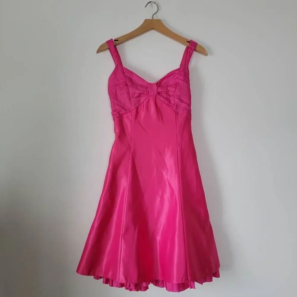 Gunne Sax Jessica McClintock Pink Y2K Taffeta Dress Juniors 7 Bow A Line Prom